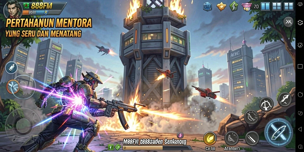 Tangkapan layar menampilkan aksi gameplay Tower Defense yang seru.