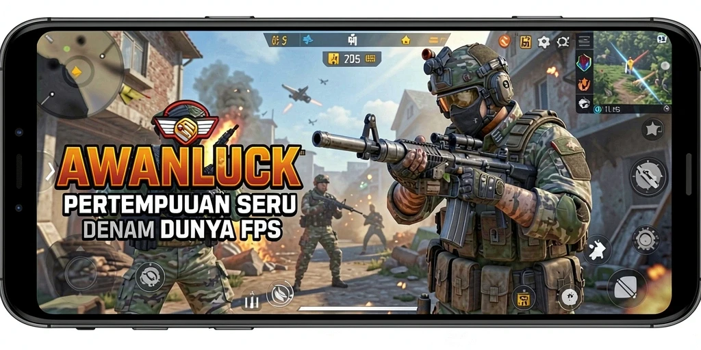 Tampilan seru gameplay intense AWANLUCK dalam mode FPS.