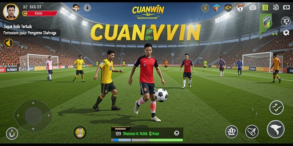 Screenshot CUANWIN menunjukkan aksi pertandingan sepak bola yang seru dan mendebarkan.