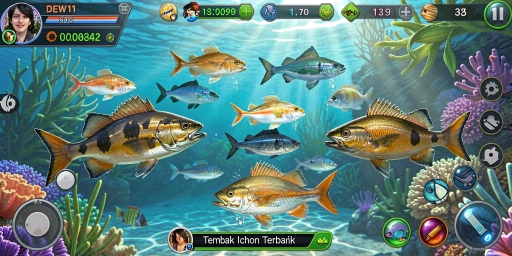 Tangkapan layar DEWI11 menunjukkan aksi seru Tembak Ikan yang menghibur.