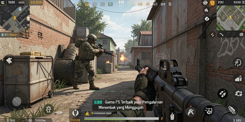 Tangkapan layar E88 menampilkan aksi seru dalam pertempuran FPS.