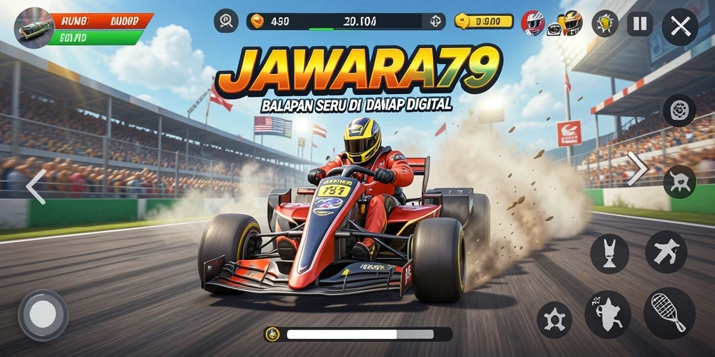 Tampilan gameplay JAWARA79 yang seru dan mendebarkan di lintasan balap.