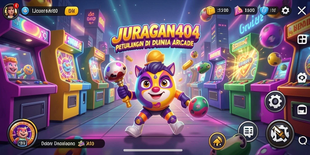 Tampilan gameplay JURAGAN404 yang penuh aksi dan warna.