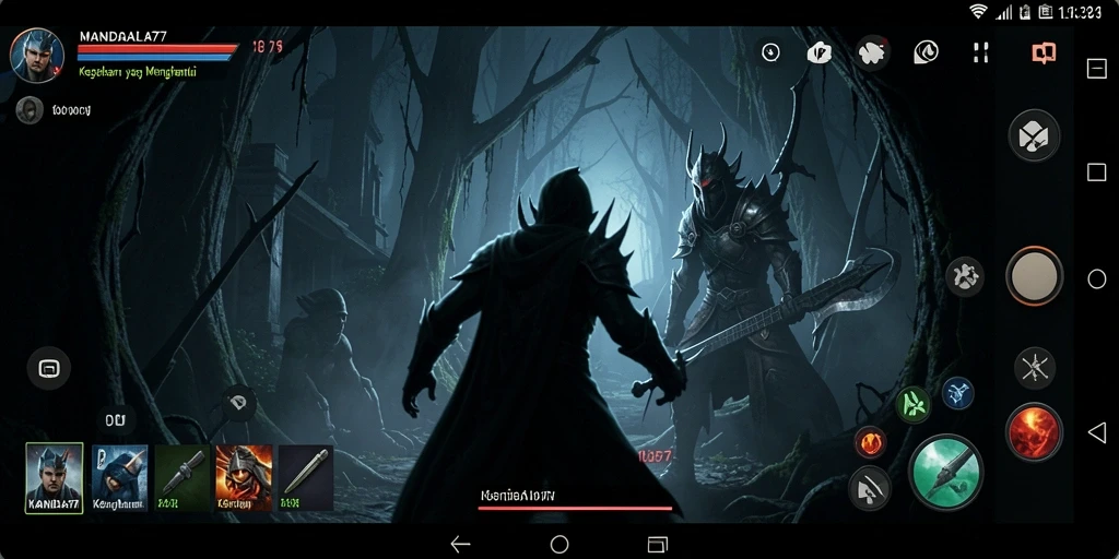 Screenshot gameplay MANDALA77 dengan suasana horor yang mencekam.