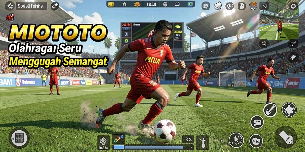 Screenshot MIOTOTO menampilkan aksi olahraga mendebarkan.