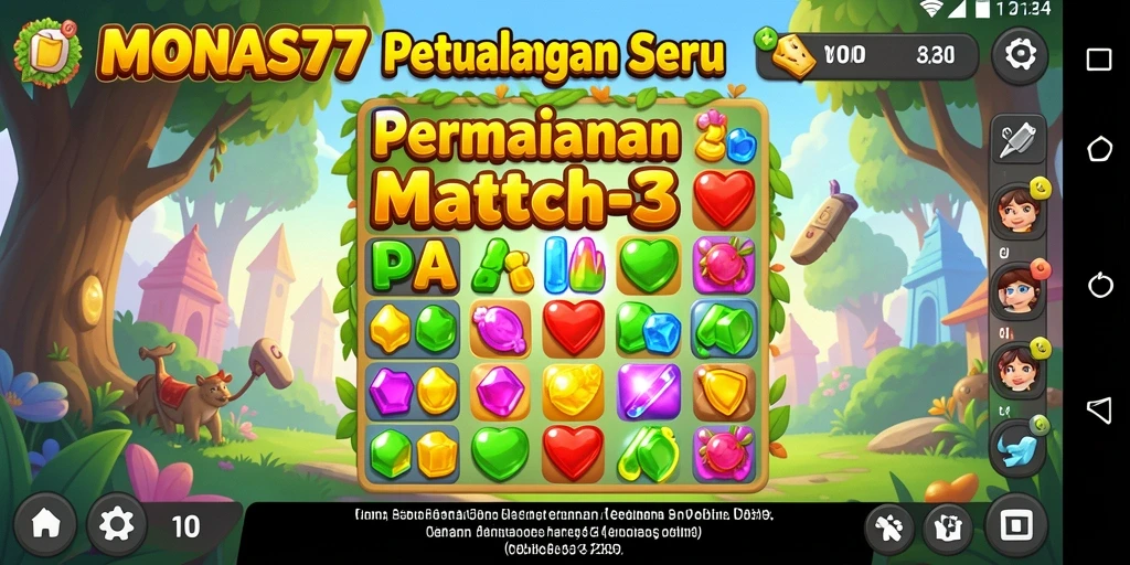 Tampilan gameplay seru dalam MONAS77 dengan match-3 yang menarik.