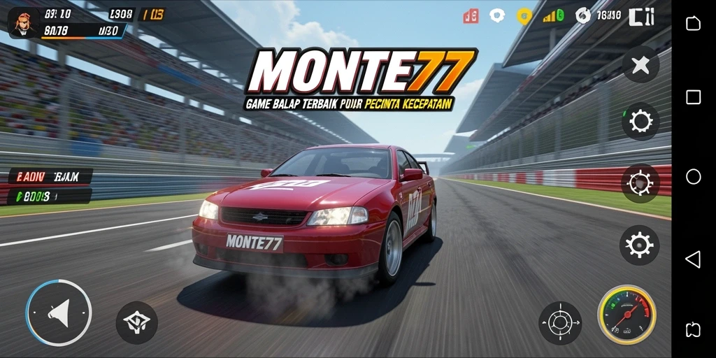 Gameplay balap seru di MONTE77 dengan mobil yang bertenaga.