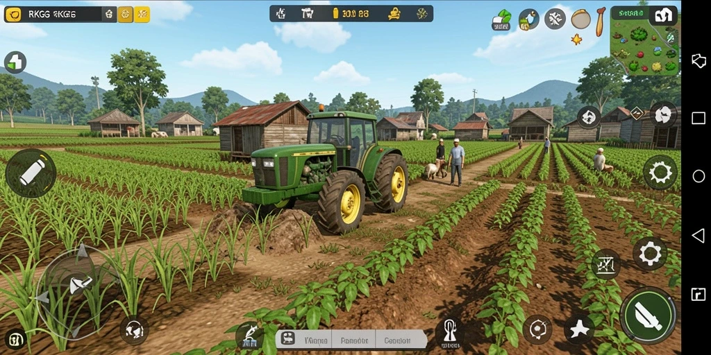 Screenshot gameplay RKGG menunjukkan petani bekerja di ladang.