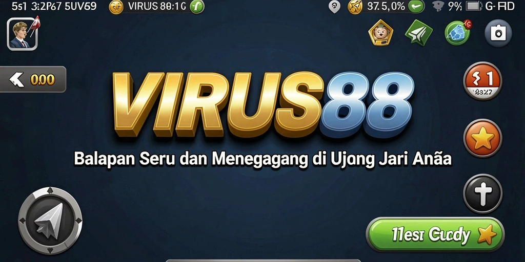 Tangkapan layar <strong>VIRUS88</strong> menampilkan balapan mendebarkan dengan mobil cepat di trek berbukit.